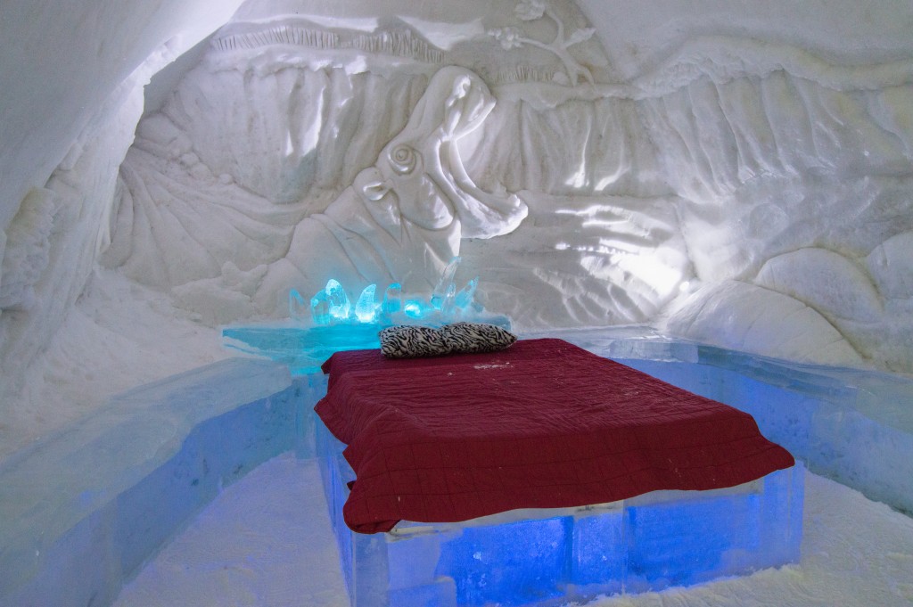 Ice bed in ice hotel Quebec