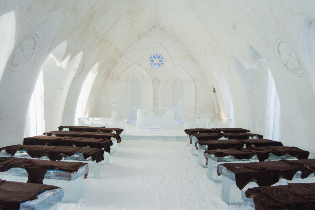 Inside the chapel in Ice hotel