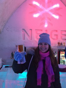 Drinking cocktail in ice hotel