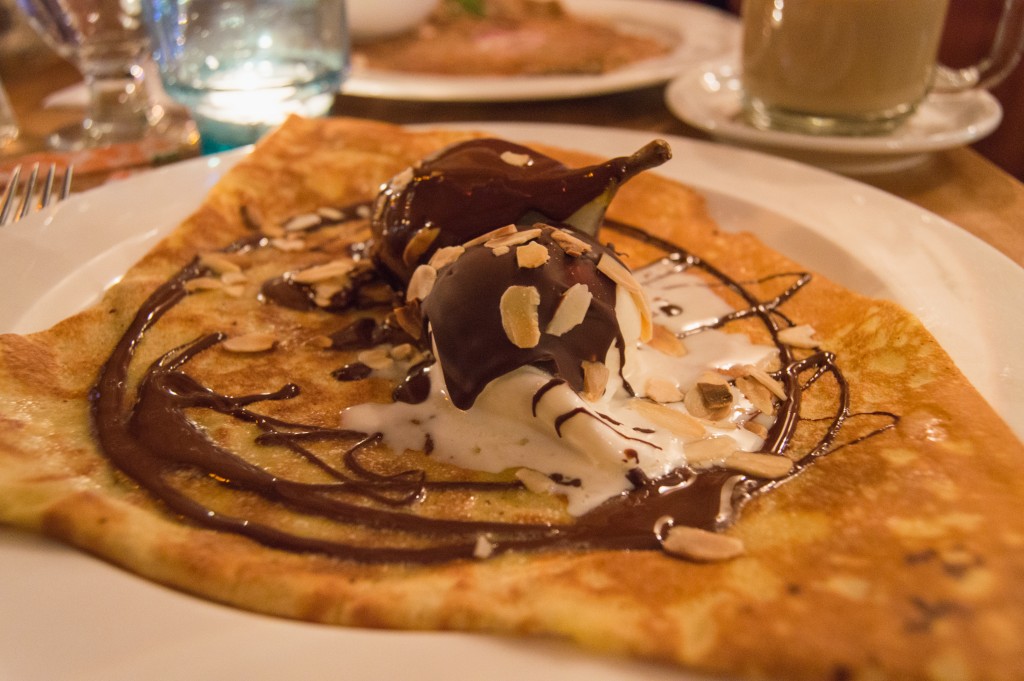 Poached pear crepe at Le Billig Quebec