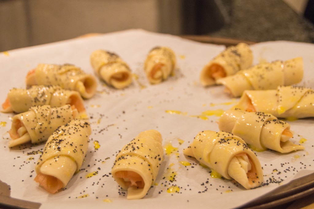 Salmon and cheese rolls before going to oven