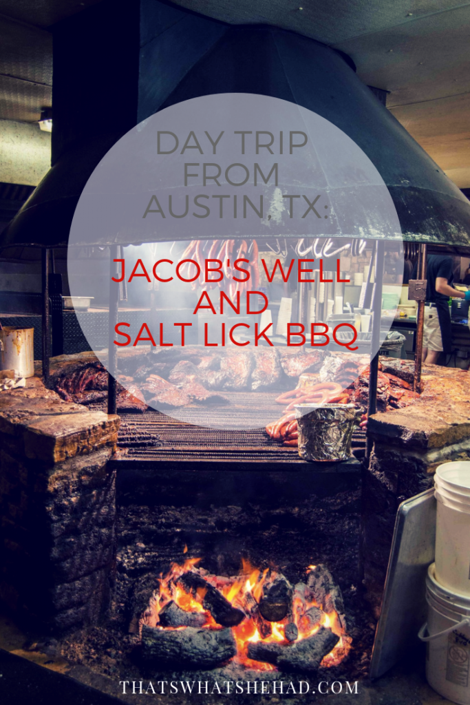 A perfect day trip from Austin, Texas: swim in Jacob's Well (Wimberley, TX) and have dinner at Salt Lick BBQ afterwards! #Texas #Austin #AustinTx #Jacobswell #BBQ