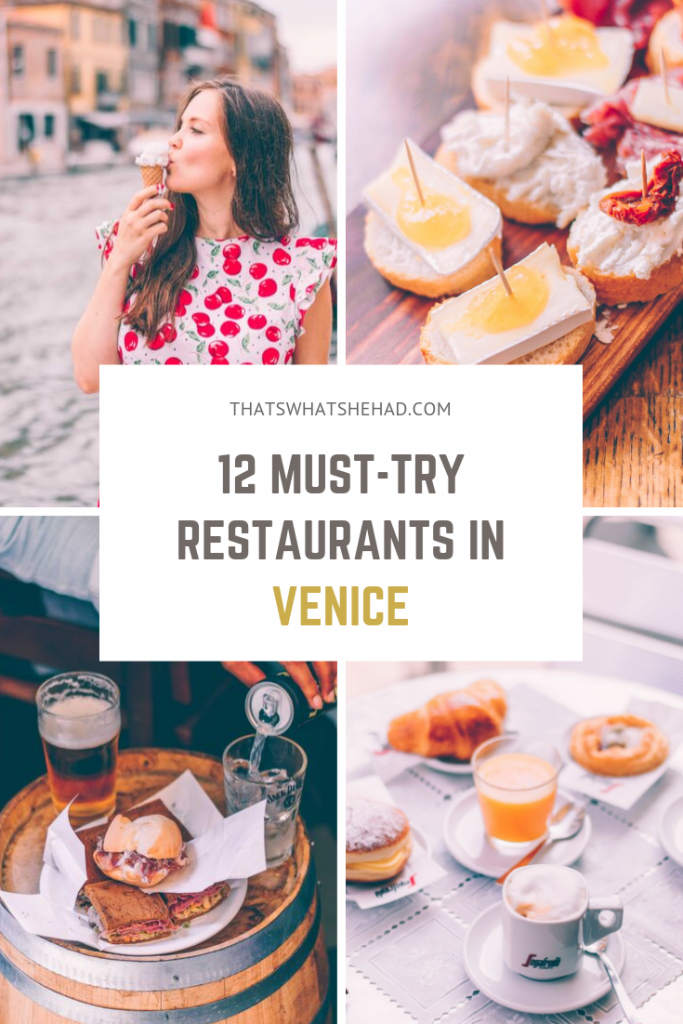 12 restaurants I absolutely loved in Venice and highly recommend you try on your visit! From bakeries and coffee shops to cheap eats and fine-dining experience. Click on pin to learn where to eat in Venice or save for later! #Venice #VeniceItaly #Italy #VeniceFood #VeniceRestaurants