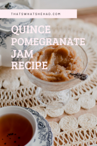 Quince jam prepared with pomegranate juice, thyme and bay leaves for amazing aroma! Click on pin to check the recipe or save for later! #Quince #QuinceJam #QuinceRecipe #Jam #Preserve