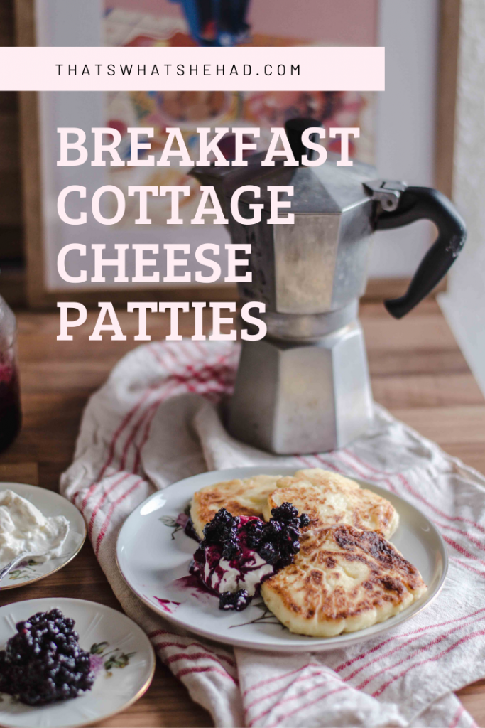 Sirniki, Russian cottage cheese patties, make for a easy and delicious breakfast when served hot off the pan with sour cream and jam.  #cottagecheese #sirniki #cottagecheesepancakes #pancakes #cheesepancakes #russianfood #russiancuisine