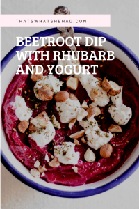 Beetroot dip with rhubarb and yogurt is refreshing, sweet and sour and like nothing I have tried before! Inspired by Nigella's beetroot and rhubarb soup, this dip has the most unique flavor I have come across lately. #Beetroot #Dip #Rhubarb