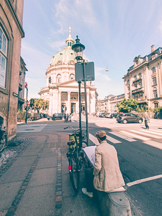 An artist drawing the marble church