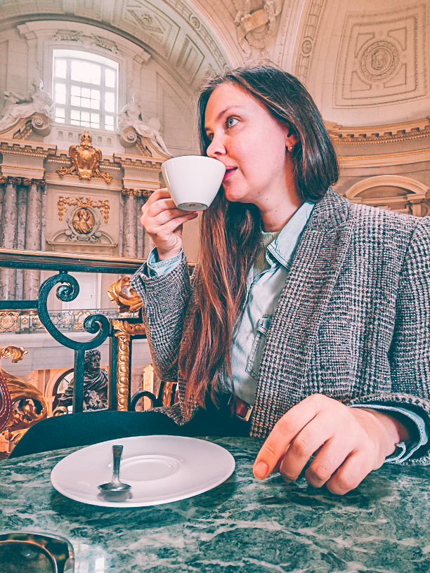having a cup of coffee at bode museum cafe