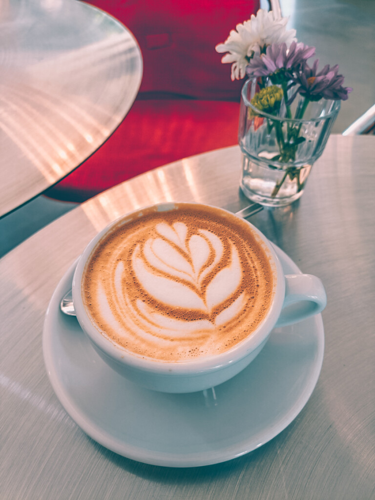 Cappuccino with latte art served at Instinct