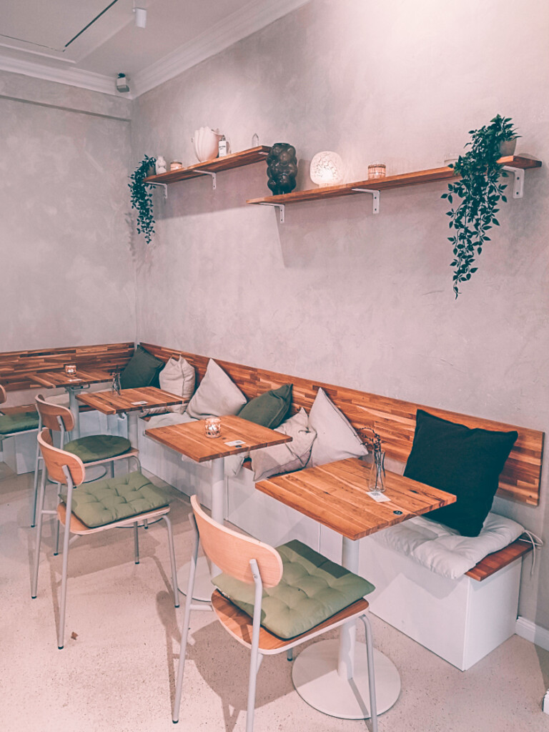 Clean and modern interior of Mimosas Brunch Club