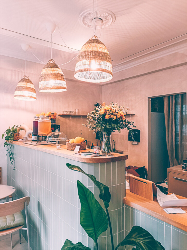 Clean and modern interior of Mimosas Brunch Club