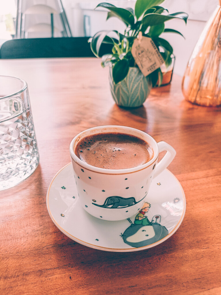 Turkish coffee in a little prince cup at Lille Kinder Cafe