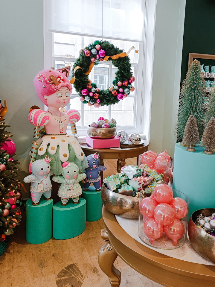 Colorful christmas section at Fortnum & Mason.