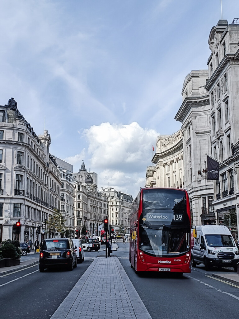 Red double-decker bus on Regent Street.