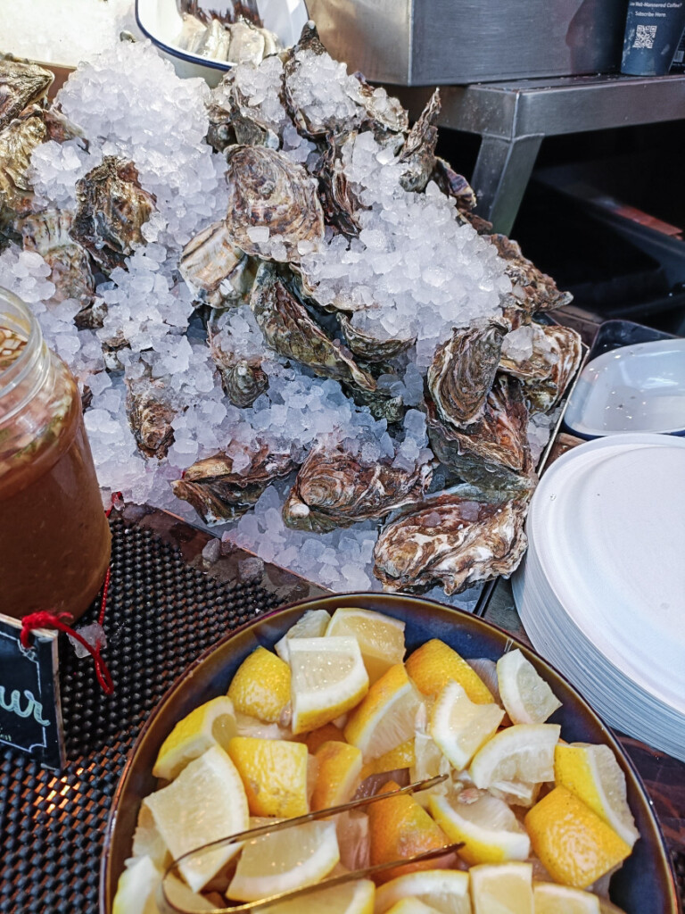 Fresh oysters at Borough Market, London.