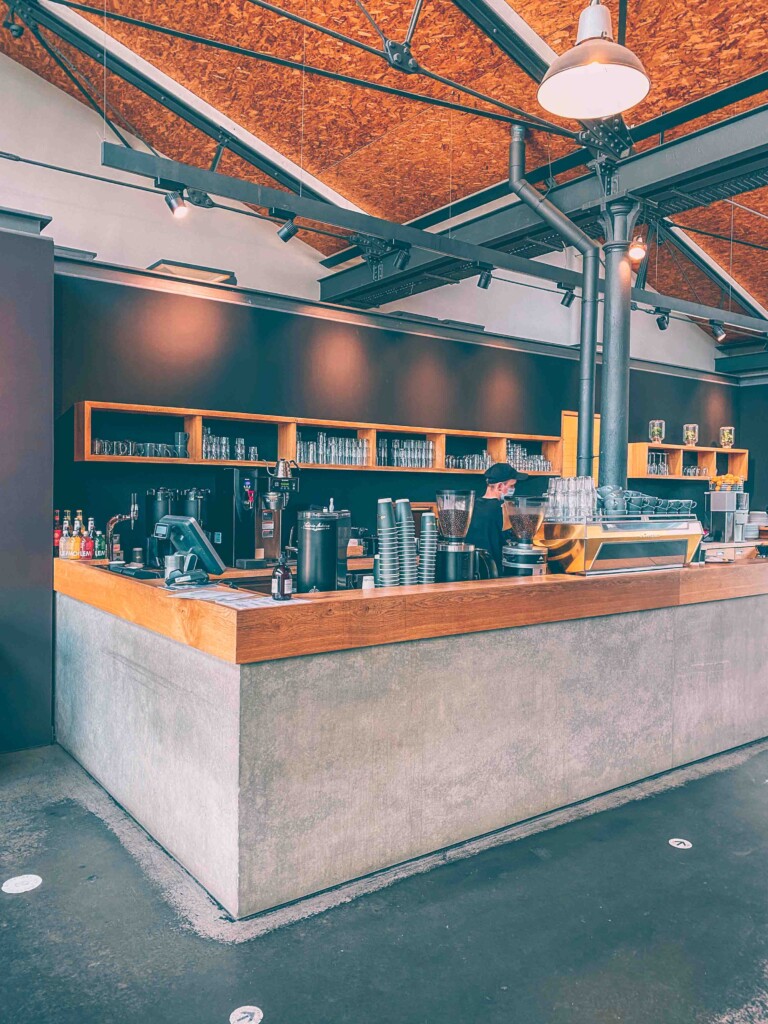 Blad wall and modern interior of Elbgold cafe