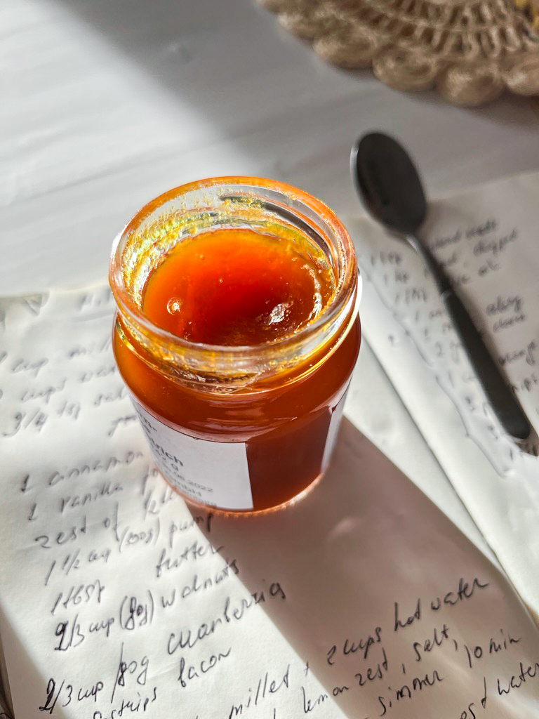 Jar of seabuckthorn jam.