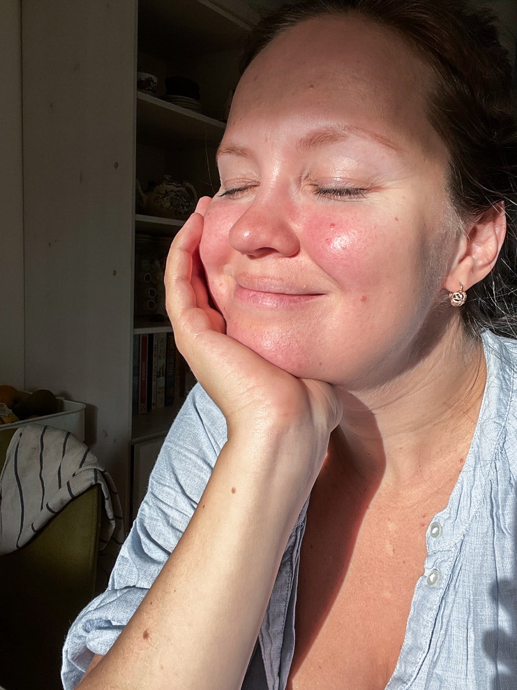 Yulia enjoying the winter sunshine indoors with the little sun there is in Hamburg in winter.