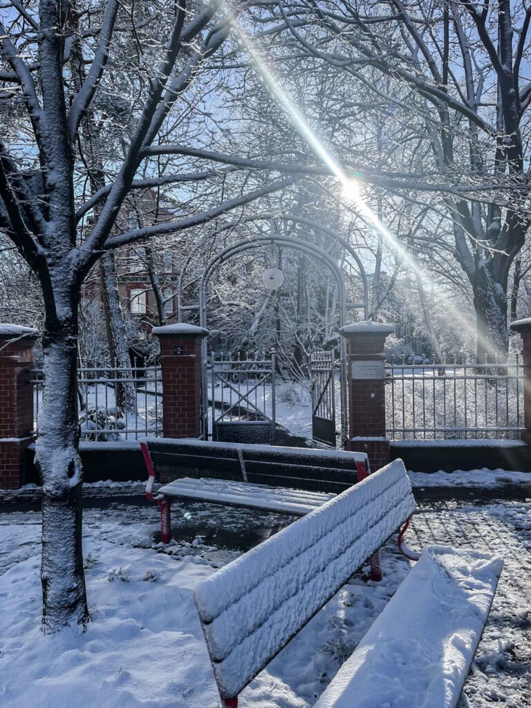 Hamburg in winter on a sunny day with lots of snow