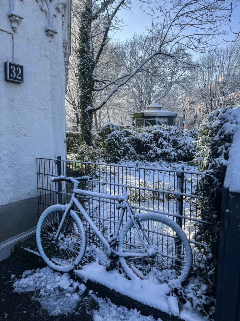 Hamburg streets and buildings covered in snow