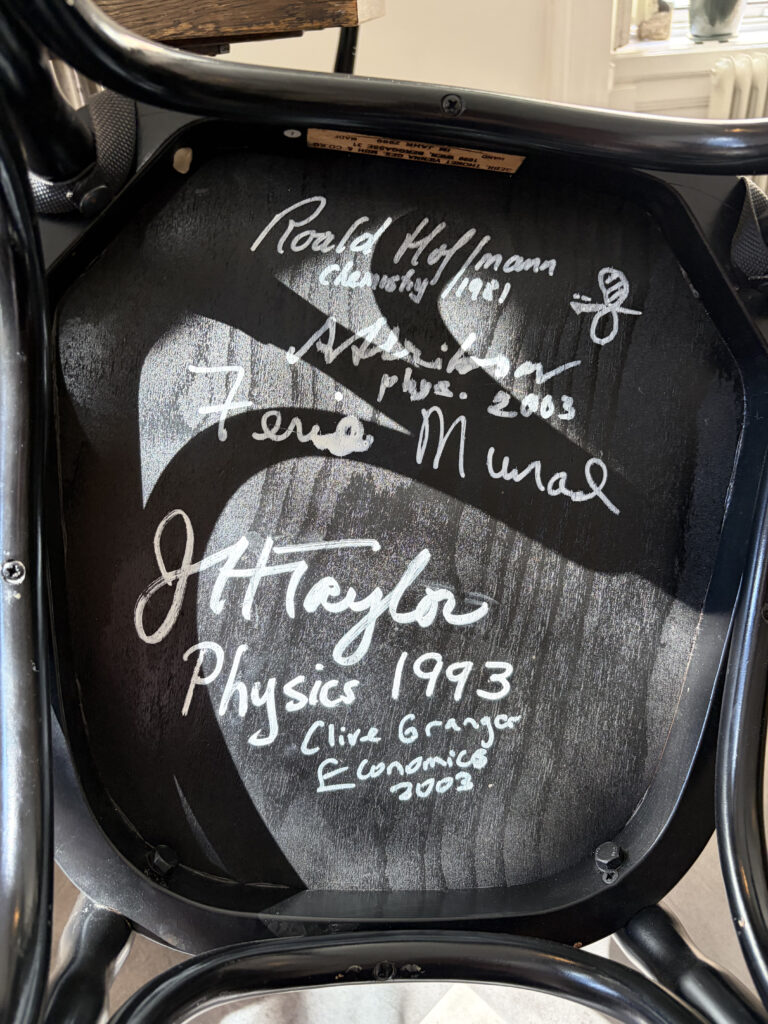signed chairs at Bistro Nobel
