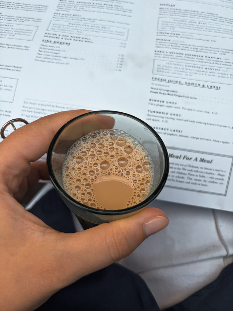 A glass of Chai at Dishoom in London