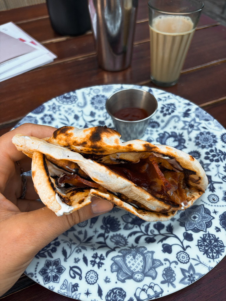 A delishious looking bacon wrap at Dishoom in London