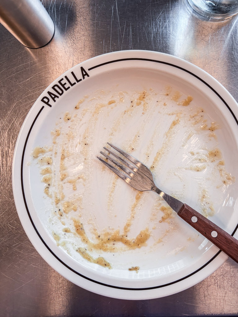 Empty plate after a great meal at Padella