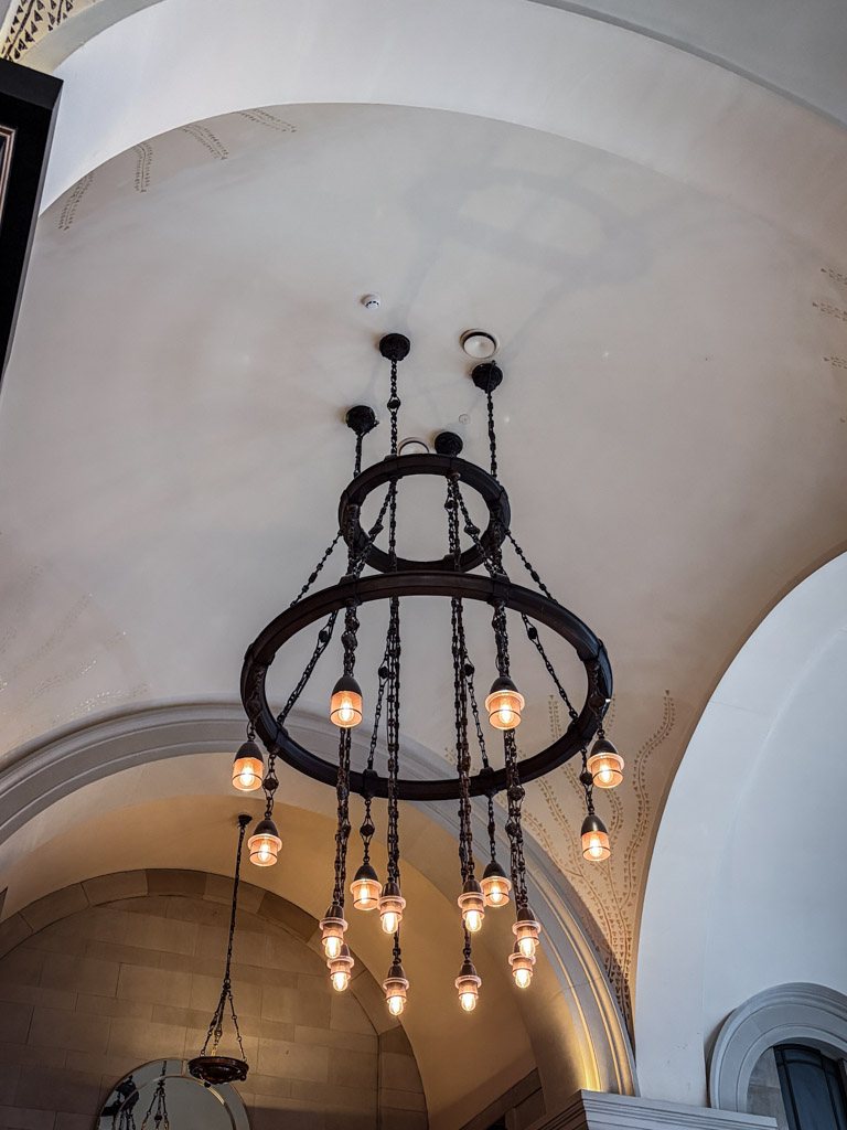 A chandelier at the Wolseley in London