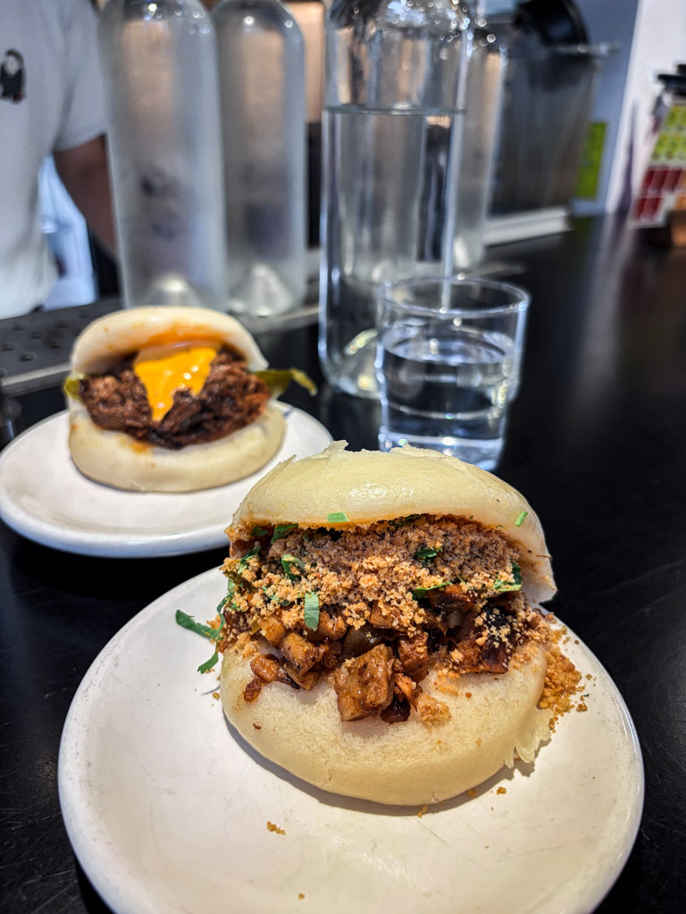 Two bao buns filled to the brim at Bao in London