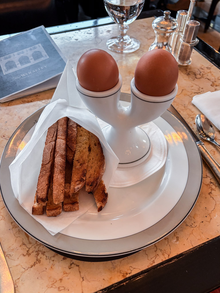 A plate of eggs and soldiers at the Wolseley