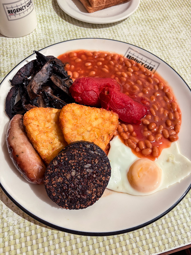 A plate of full english breakfast at the regency cafe