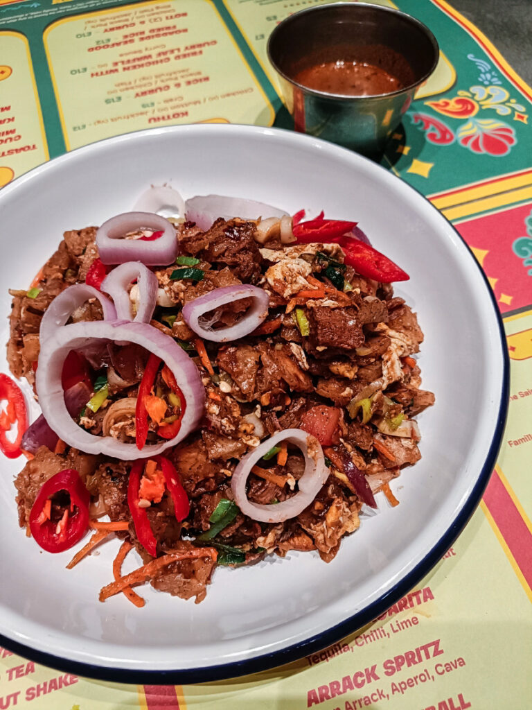 A plate of Kottu at Adoh! in London is one of the most delicious cheap eats in London